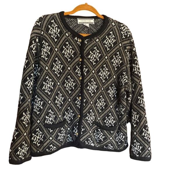 VINTAGE Crystal Kobe Black Cardigan Sweater Medium - Picture 1 of 6